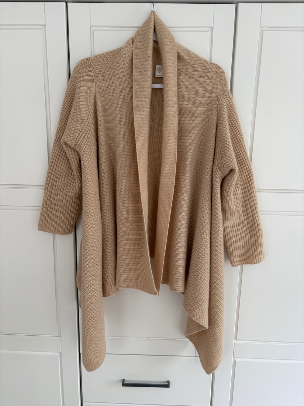 Kinross Camel Ribbed Open-Front Draped 100% Pure Cashemere Cardigan luxury cozy